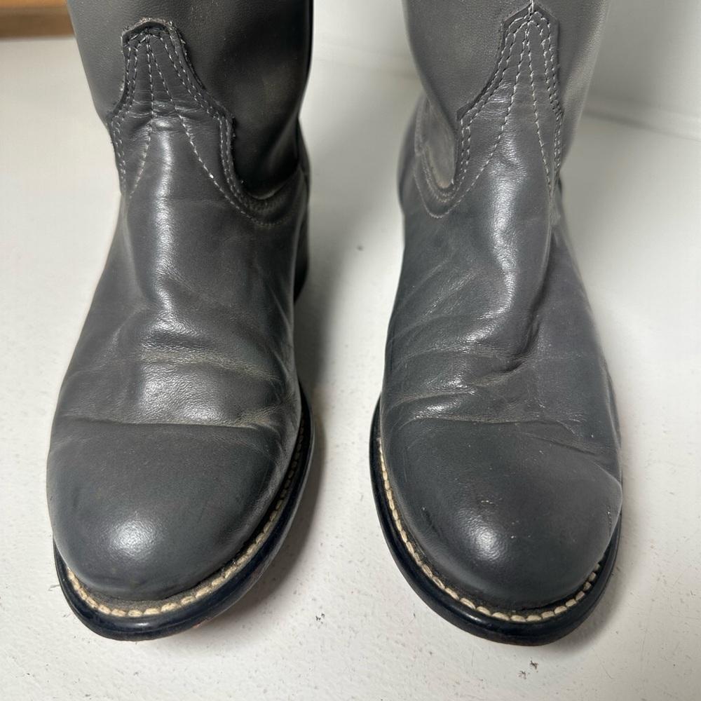Vintage Laredo Roper Boots Women’s 6.5B Gray Leather Classic Western Roper USA - Picture 3 of 9